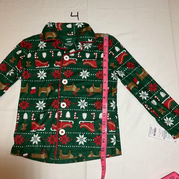 Carter's Boys Size 4 2 Piece Coat Style Green Fair Isle Christmas Pajamas NWT - Picture 4 of 10